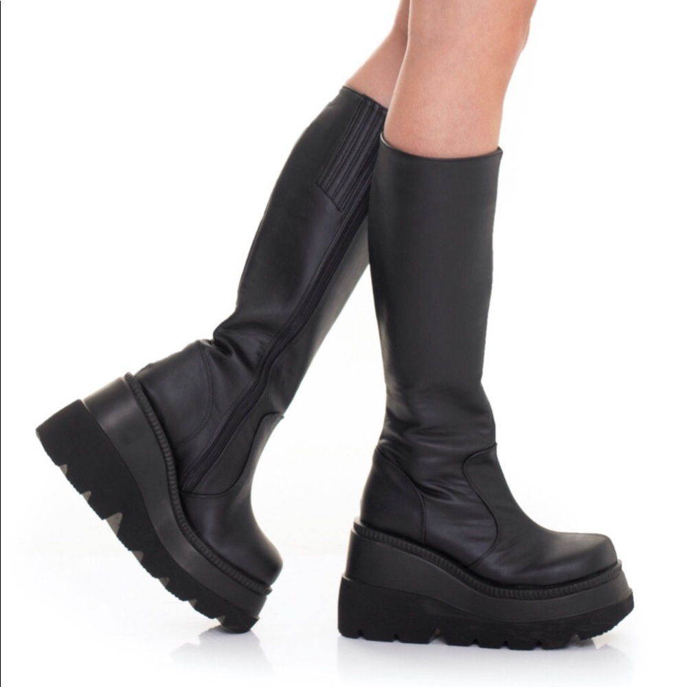 Demonia Shaker 100 Platform Knee High Boots